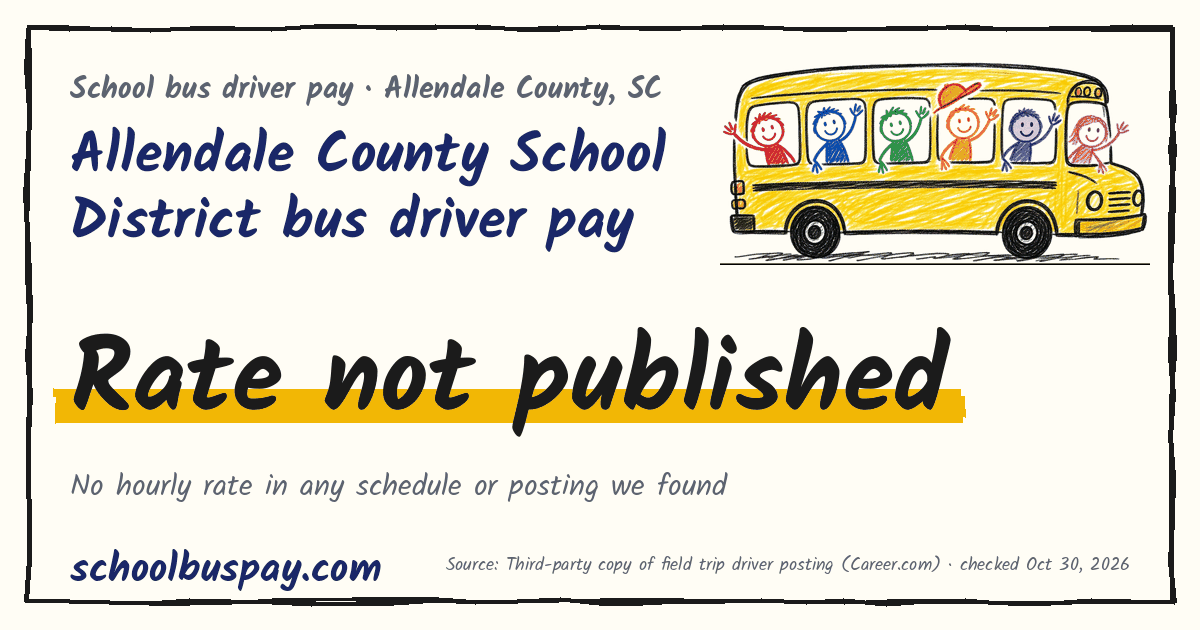 Allendale County School District bus driver pay Rate not published — schoolbuspay.com