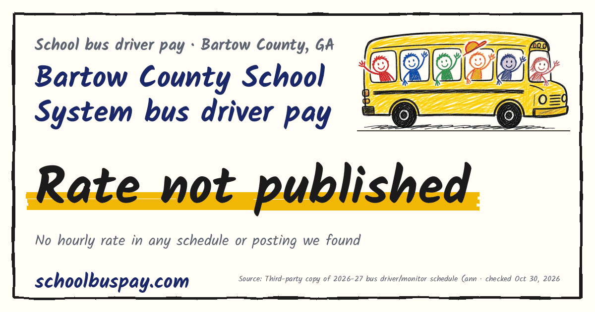 Bartow County School System bus driver pay Rate not published — schoolbuspay.com