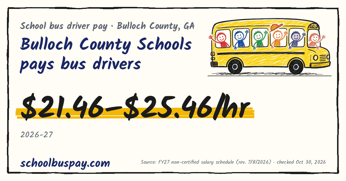 Bulloch County Schools pays bus drivers $21.46–$25.46/hr — schoolbuspay.com