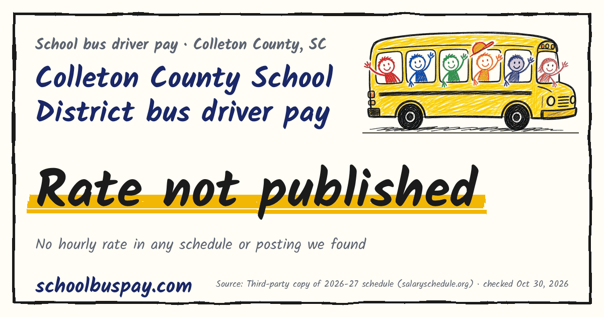Colleton County School District bus driver pay Rate not published — schoolbuspay.com