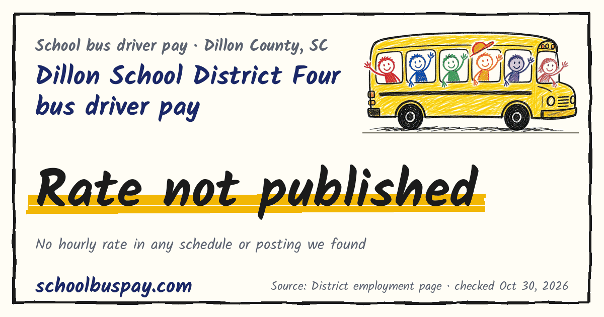 Dillon School District Four bus driver pay Rate not published — schoolbuspay.com