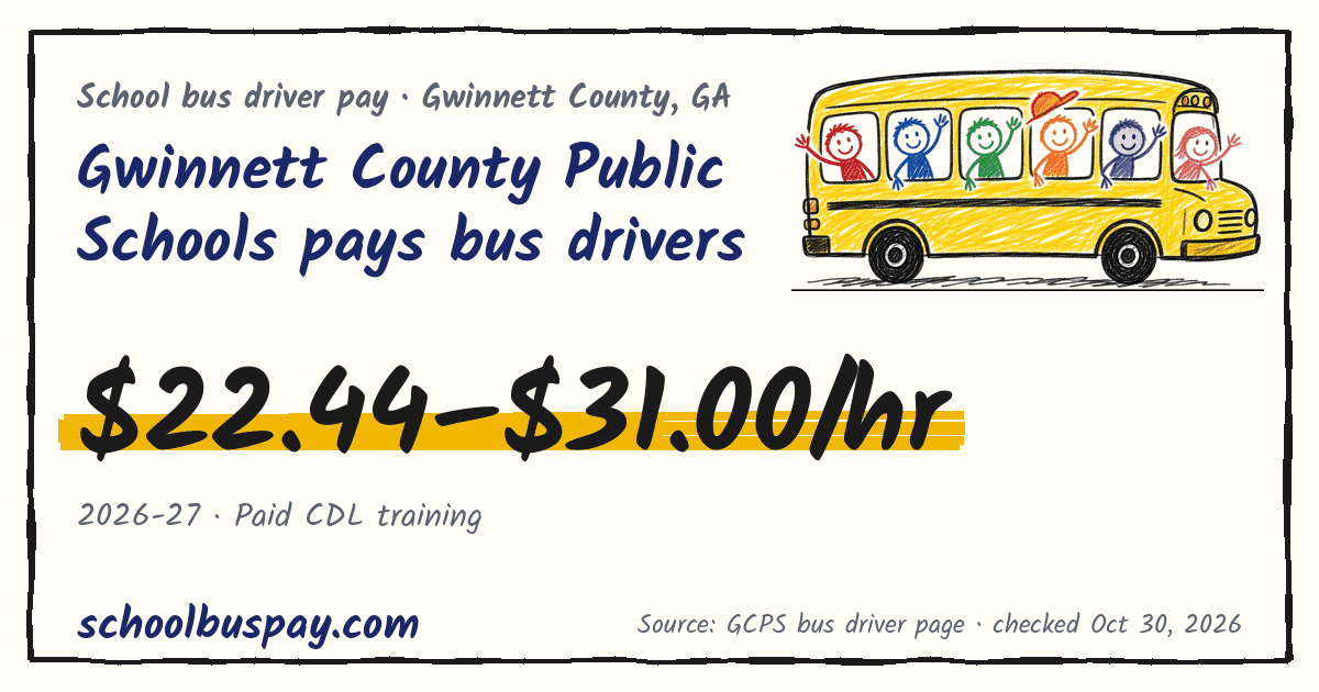 Gwinnett County Public Schools pays bus drivers $22.44–$31.00/hr — schoolbuspay.com