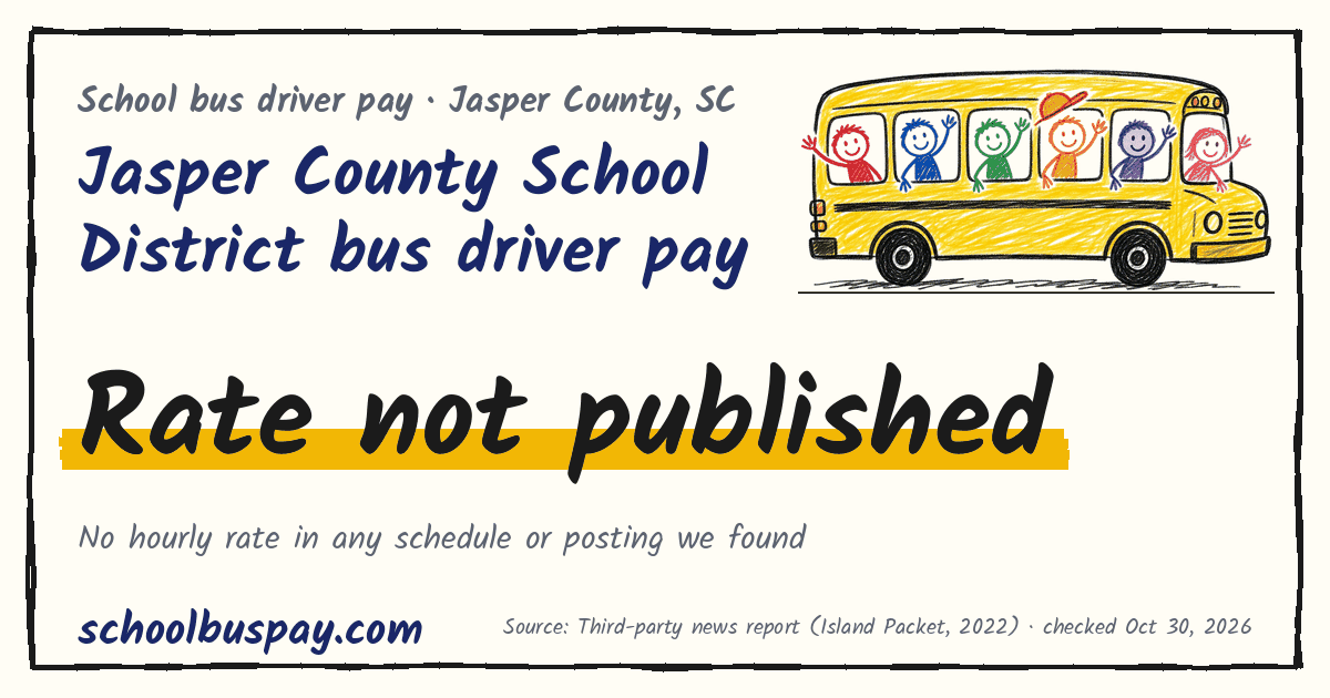 Jasper County School District bus driver pay Rate not published — schoolbuspay.com