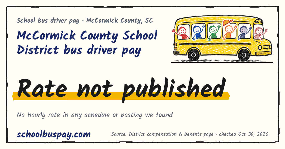 McCormick County School District bus driver pay Rate not published — schoolbuspay.com