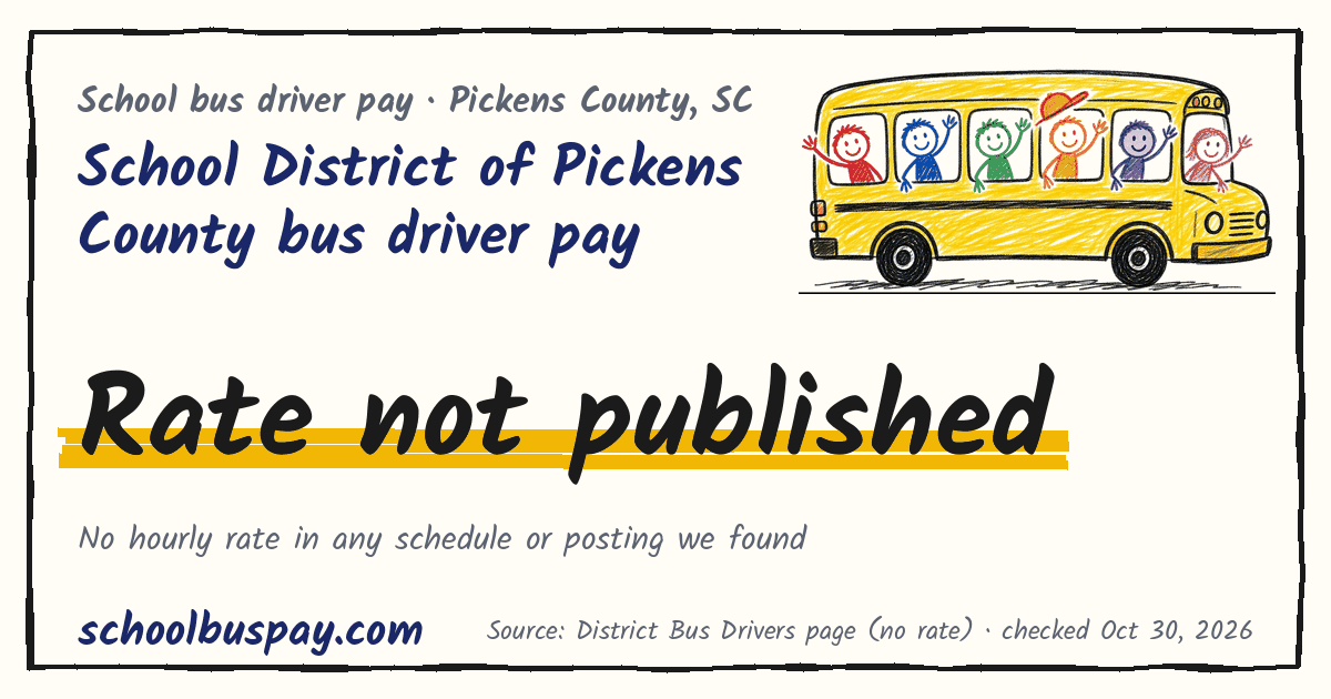 School District of Pickens County bus driver pay Rate not published — schoolbuspay.com