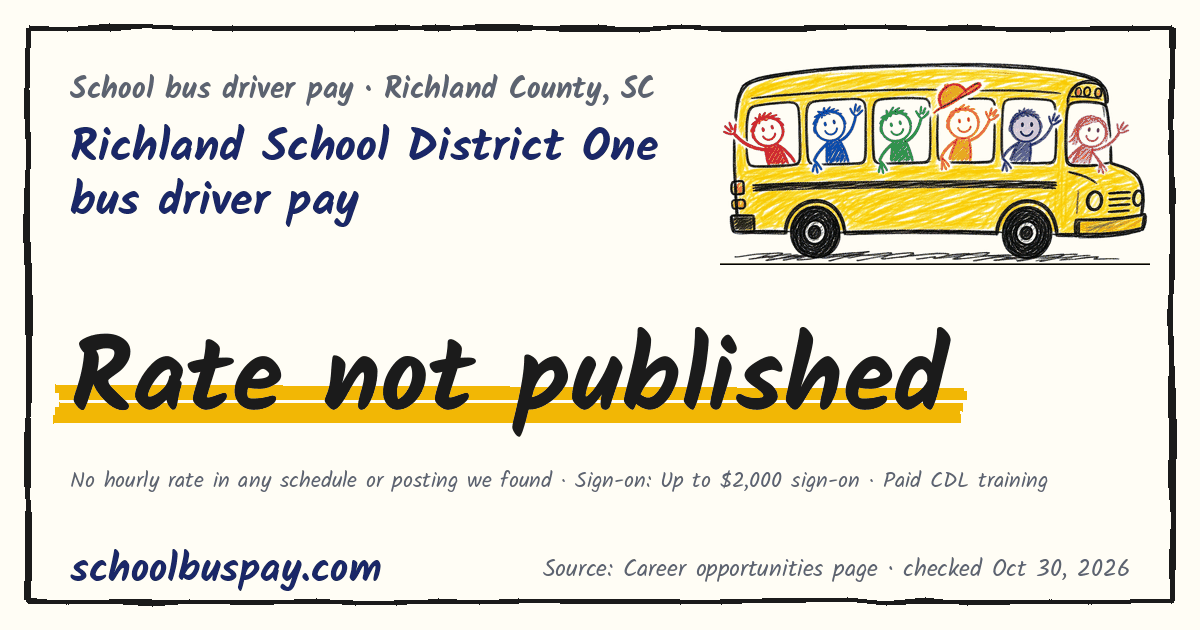 Richland School District One bus driver pay Rate not published — schoolbuspay.com
